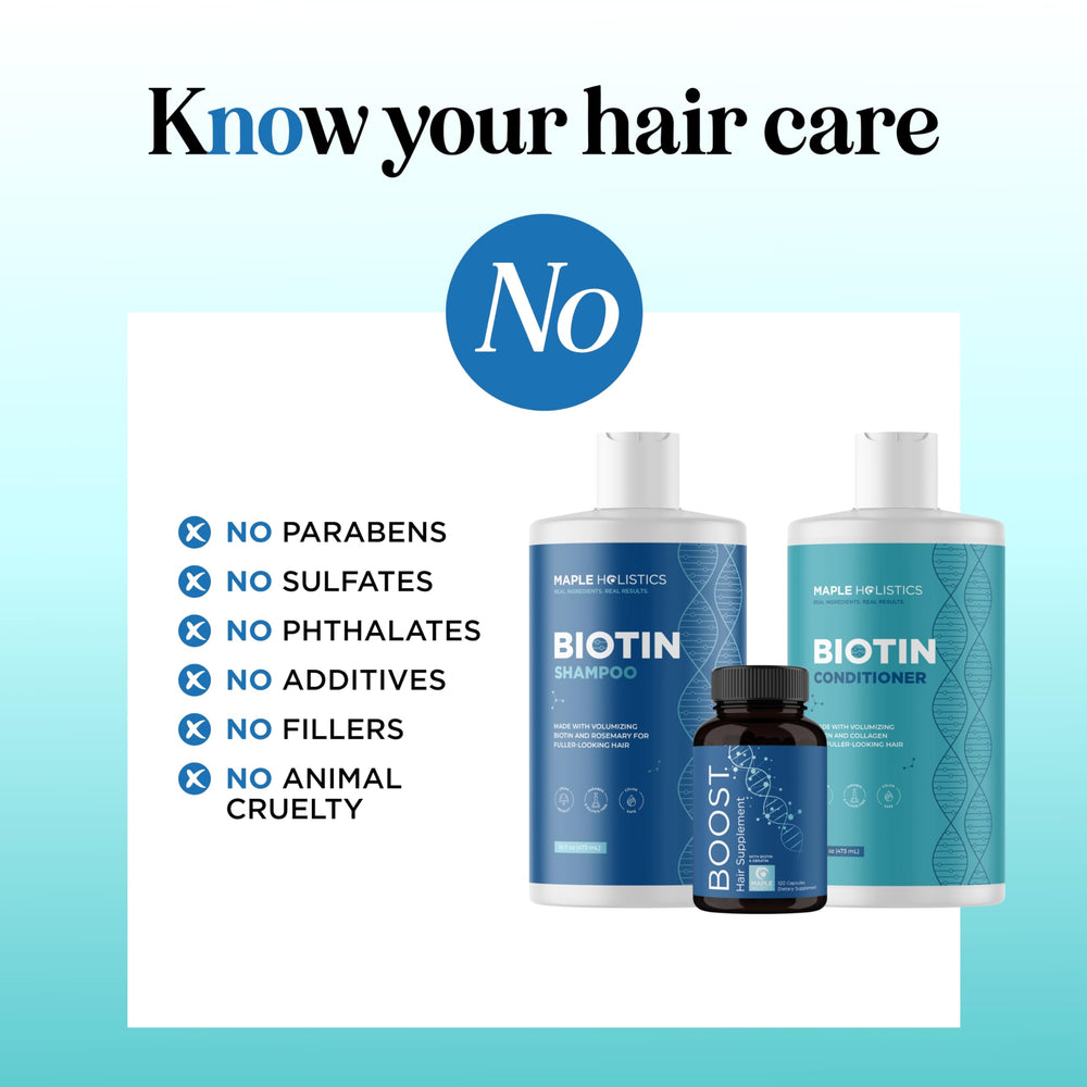 Maple Holistics Biotin Conditioner label with ingredients and directions.