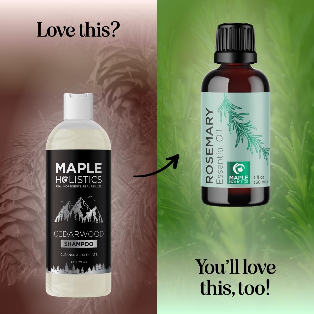 Maple Holistics shampoo in shower setup highlights routine for buildup removal and refreshed hair.