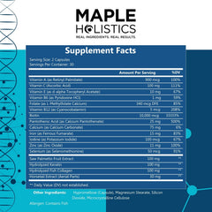 Maple Holistics fish collagen label promotes hair strength and shine