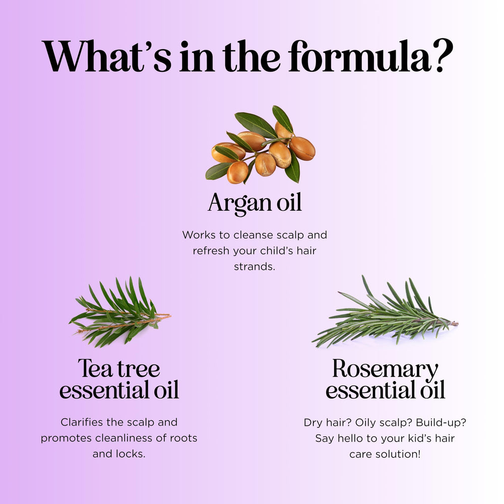 Maple Holistics ingredients tea tree rosemary showcase plant-based cleansing for kids.