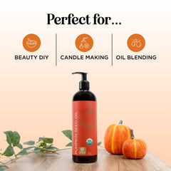 Maple Holistics organic certification badge on pumpkin seed oil packaging.