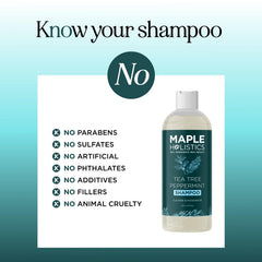 Maple Holistics packaging shows cruelty-free and paraben-free labeling for cleaner hair care.