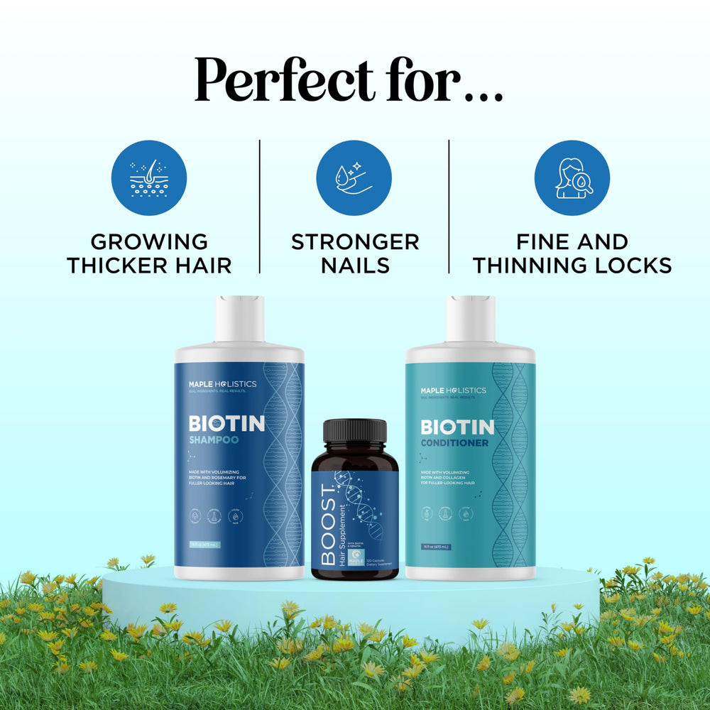 Maple Holistics Saw Palmetto Horsetail capsules for scalp support.