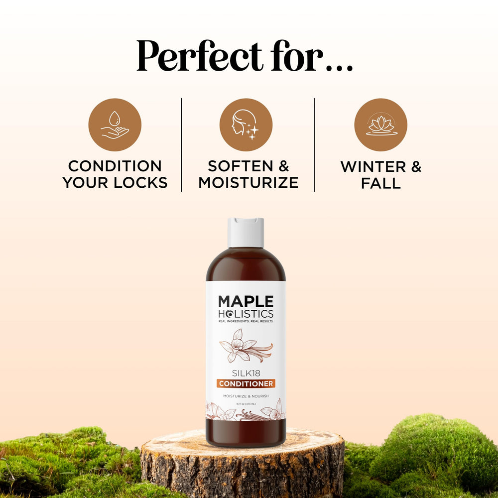 Creamy texture of Maple Holistics Silk Protein Conditioner gliding through hair