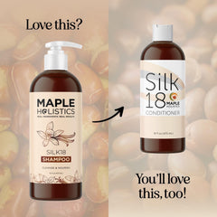 Maple Holistics Silk18 pour bottle highlights convenient application for daily hair care