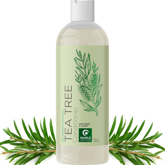 Maple Holistics Tea Tree Conditioner bottle highlights nourishing formula for dry hair
