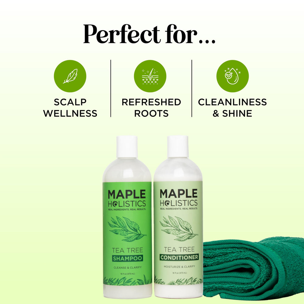 Maple Holistics Tea Tree Oil drop highlight natural essential oil in the formula