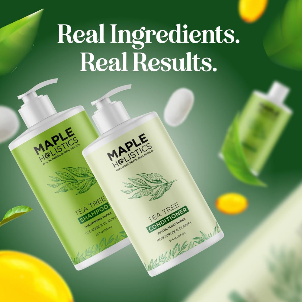Maple Holistics Tea Tree bottle in shower setting for daily use