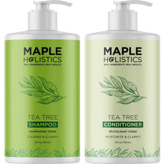 Maple Holistics Tea Tree Shampoo bottle front for refreshing cleanse on oily hair