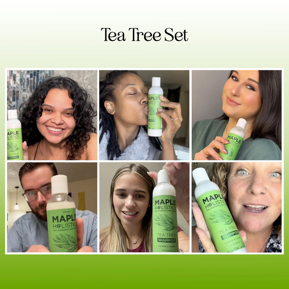 Maple Holistics Tea Tree Conditioner bottle showing smoothing action on hair