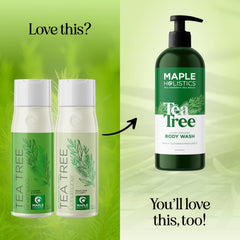 Maple Holistics Tea Tree Shampoo set display presents a complete hair care routine.