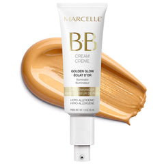 Marcelle BB Cream Golden Glow bottle with self-adjusting pigments for a natural glow.