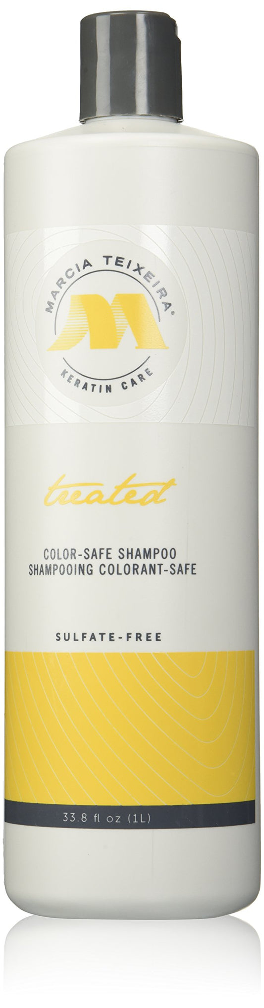 Marcia Teixeira Keratin Shampoo bottle enhances color-treated hair with a natural shine.