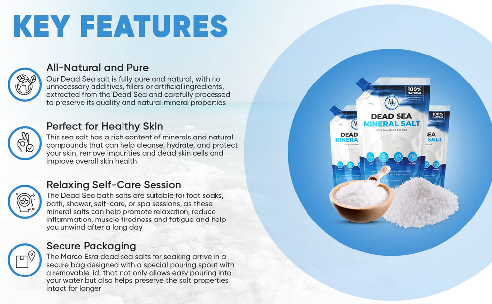Marco Esra Dead Sea salts crystal texture dissolving for skin softening.
