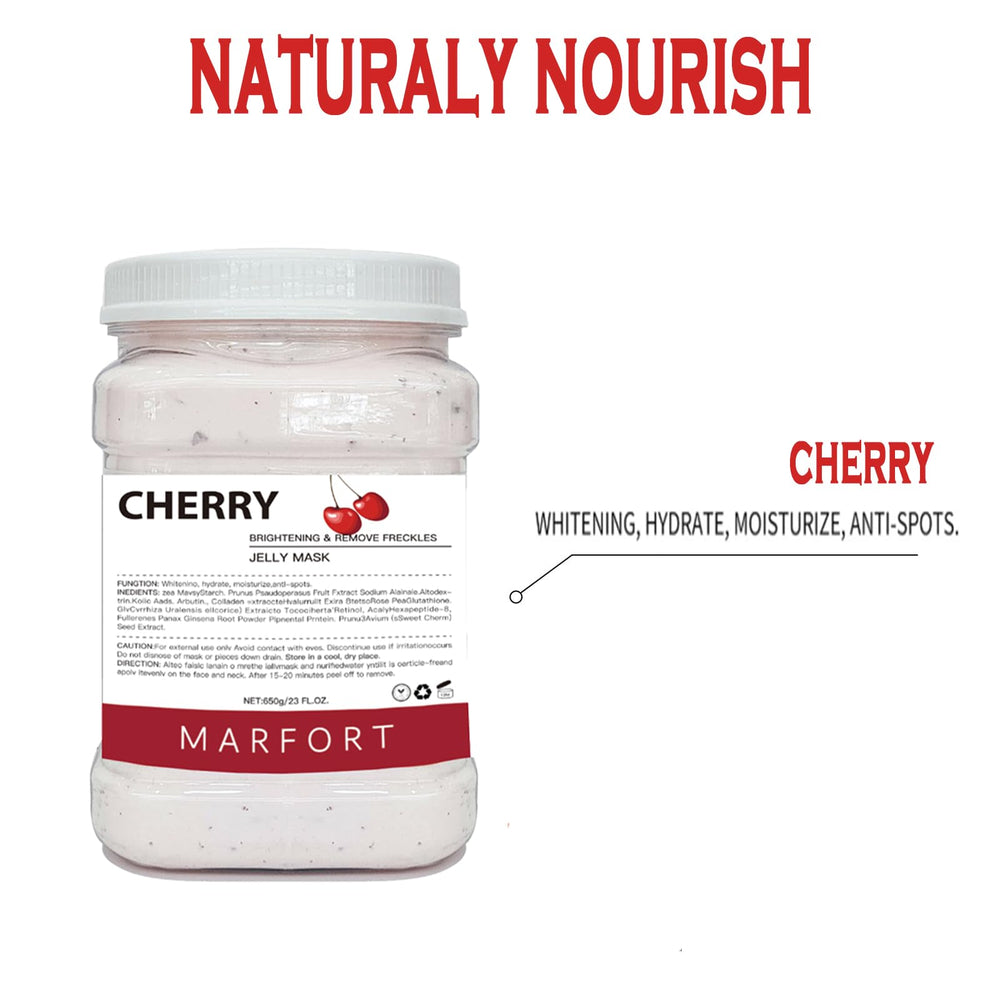 Close-up of rose and cherry ingredients in Marfort hydrojelly formula for soothing hydration.