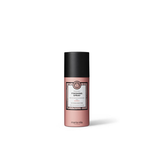 Maria Nila Finishing Spray bottle front view showing compact 3.4 oz size for color protection and ease of styling.
