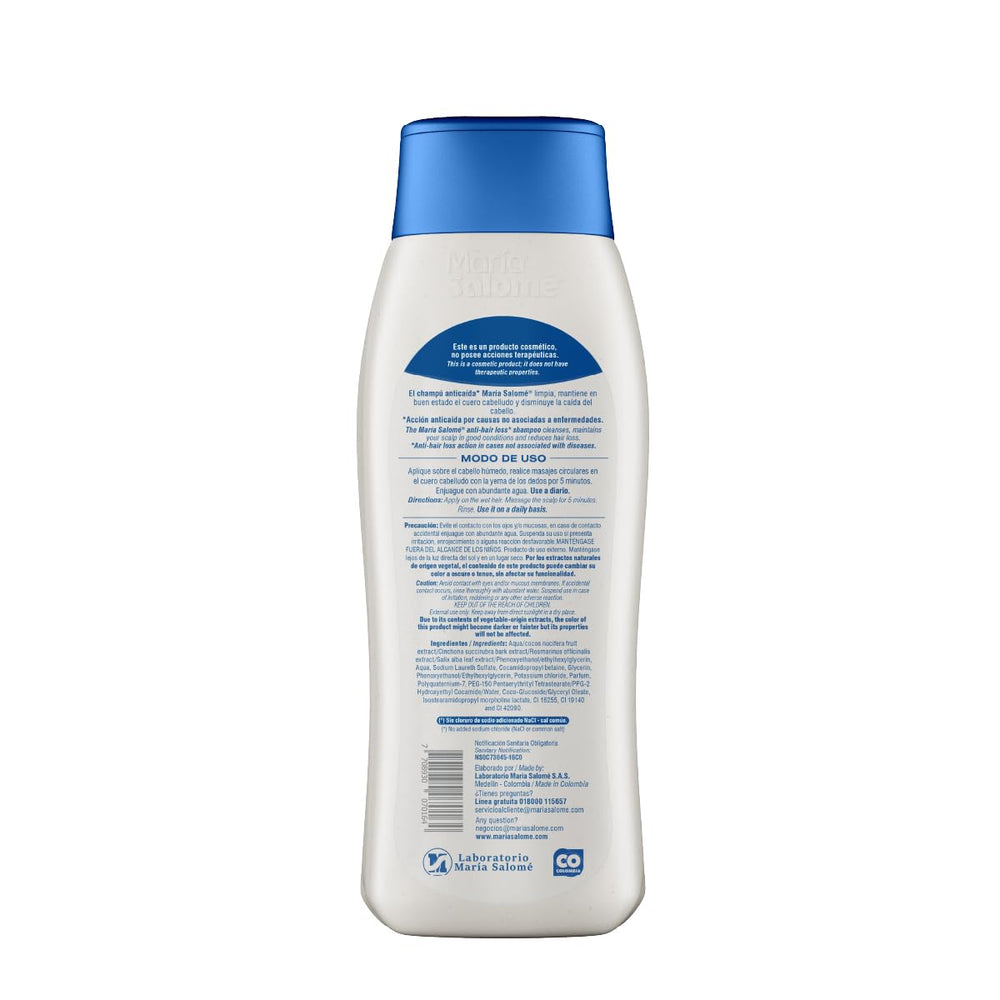 Maria Salome shampoo bottle angled to emphasize design.