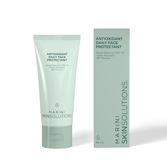Marini SkinSolutions antioxidant daily face protectant bottle demonstrates lightweight protection