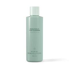 Marini SkinSolutions Bioglycolic Face Cleanser bottle on counter for gentle resurfacing cleanse