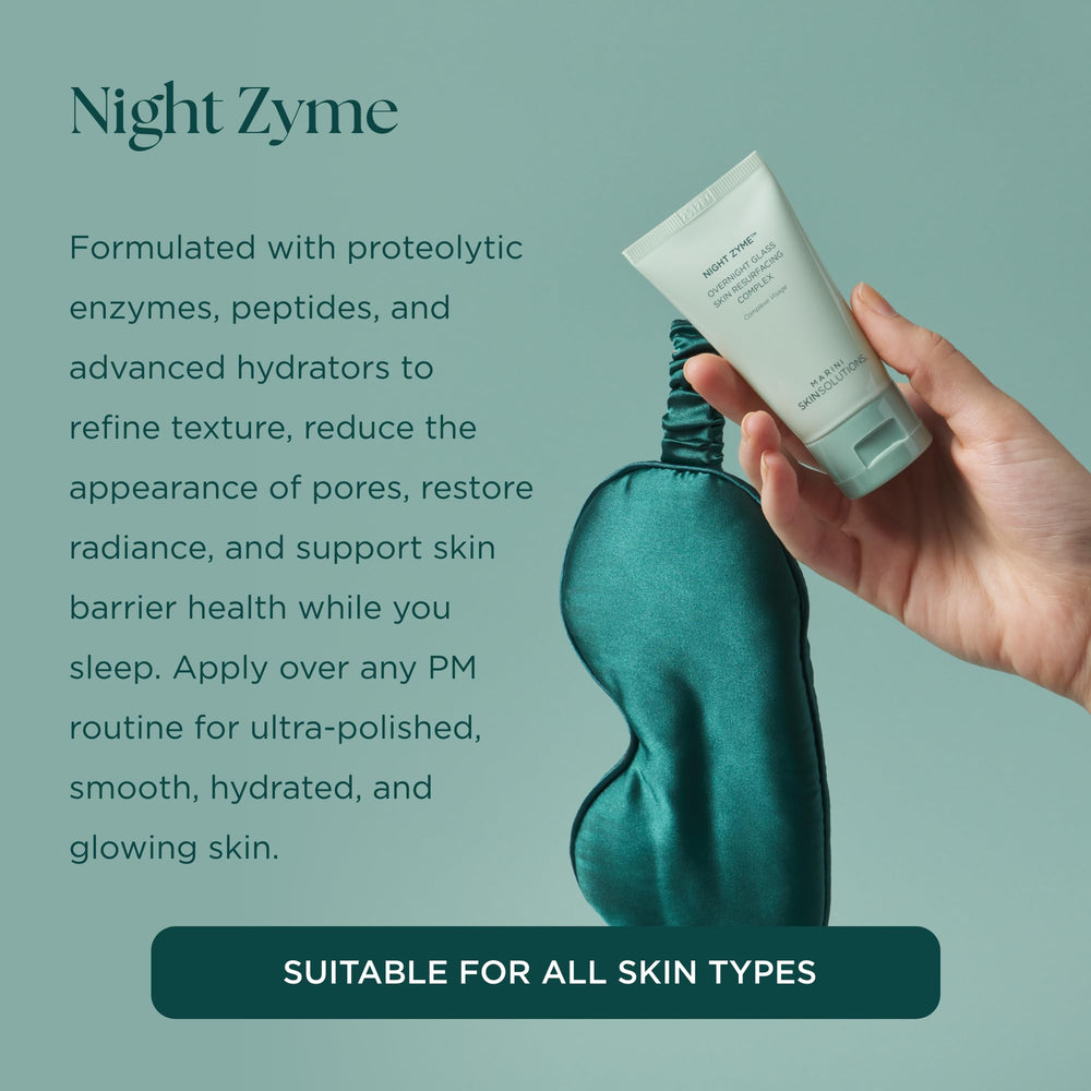 Marini SkinSolutions Night Zyme jar closeup highlights enzymatic exfoliation for refined texture.