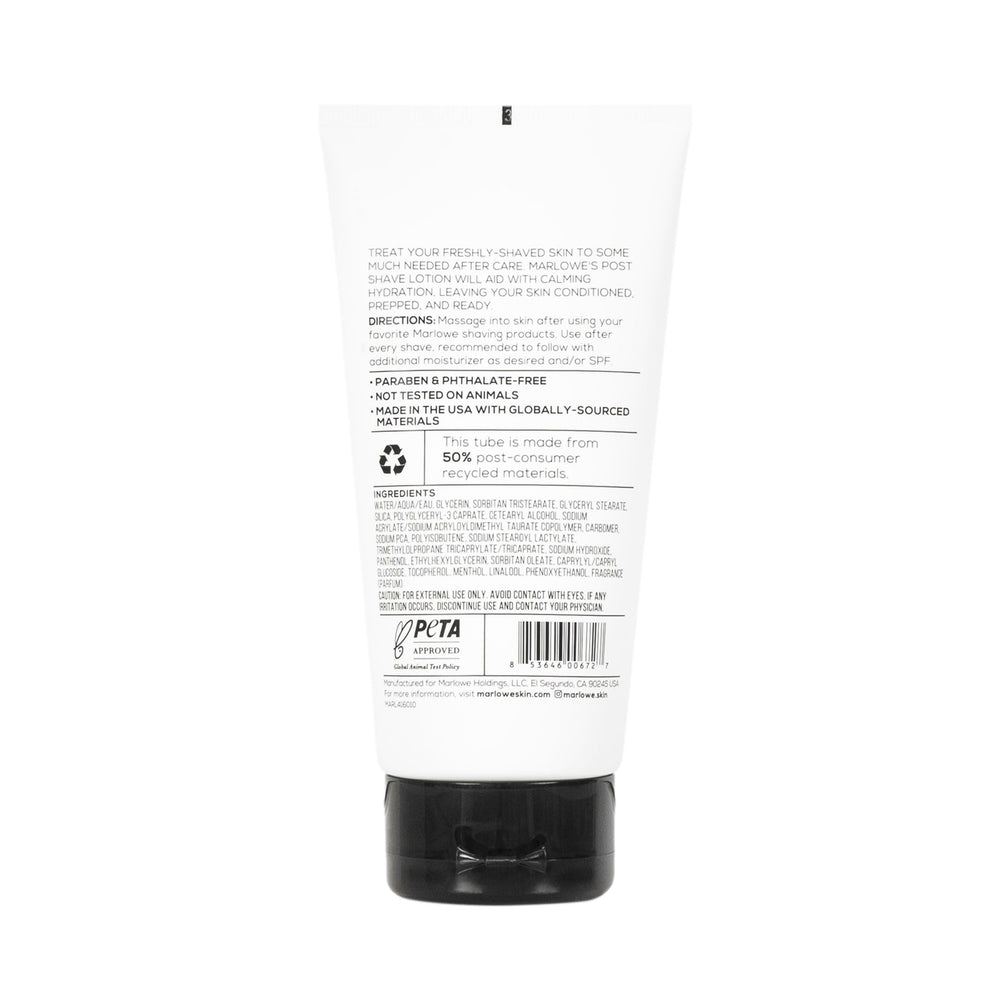 Marlowe No. 144 post shave lotion bottle highlighting hydrating aftercare.