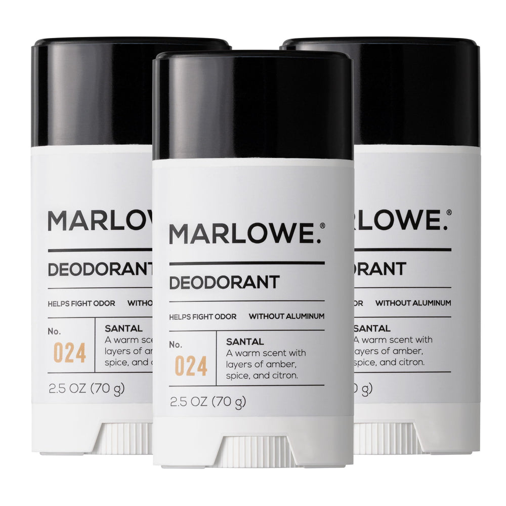 MARLOWE No.024 deodorant stick featuring sandalwood and amber for lasting freshness.