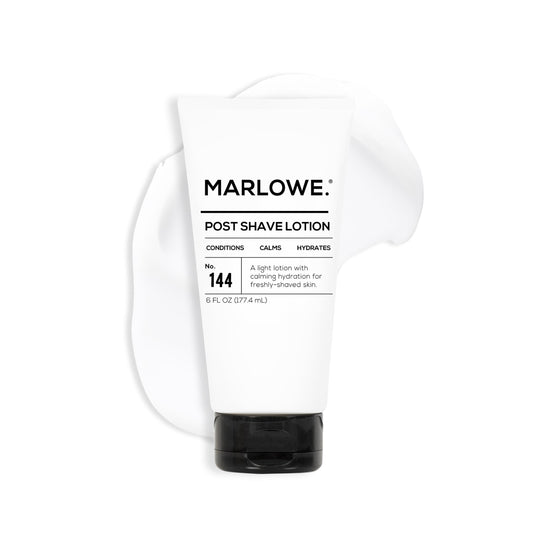 MARLOWE No. 144 post shave lotion bottle offers refreshing hydration.