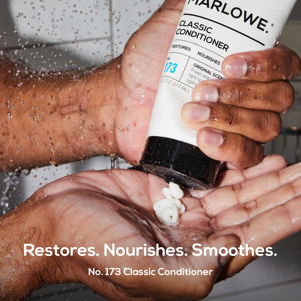 MARLOWE No.173 conditioner bottle, side view, showcasing a fresh, woodsy scent