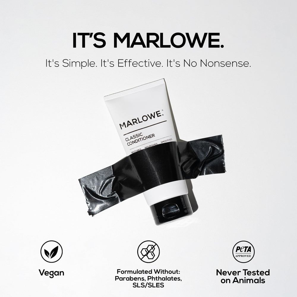 MARLOWE No.173 conditioner bottle close-up, creamy formula for smoother ends