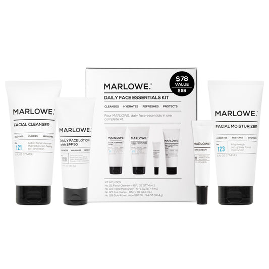 MARLOWE No204 daily essential face kit on display for easy gifting