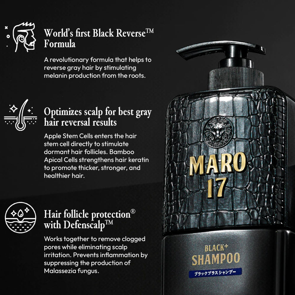 MARO17 Black Reverse formula label indicating color-friendly hair vitality.
