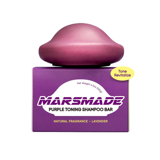 Mars Made Purple Toning Shampoo Bar front view keeps blonde tones cool.