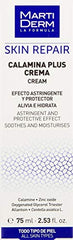 Packaging label for Martiderm Calamina Plus Cream highlighting soothing formula for mild irritations.
