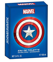 Marvel Captain America EDT bottle cap close-up, premium metallic topper.