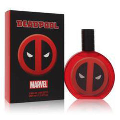 Close-up of Marvel Deadpool packaging and bottle for bold evening fragrance use