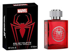 Marvel Spider-Man cologne bottle close-up displaying the iconic mark for display-worthy style
