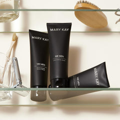 Mary Kay MK Men Advanced Facial Hydrator SPF illustration highlights daily protection during outdoor activities.