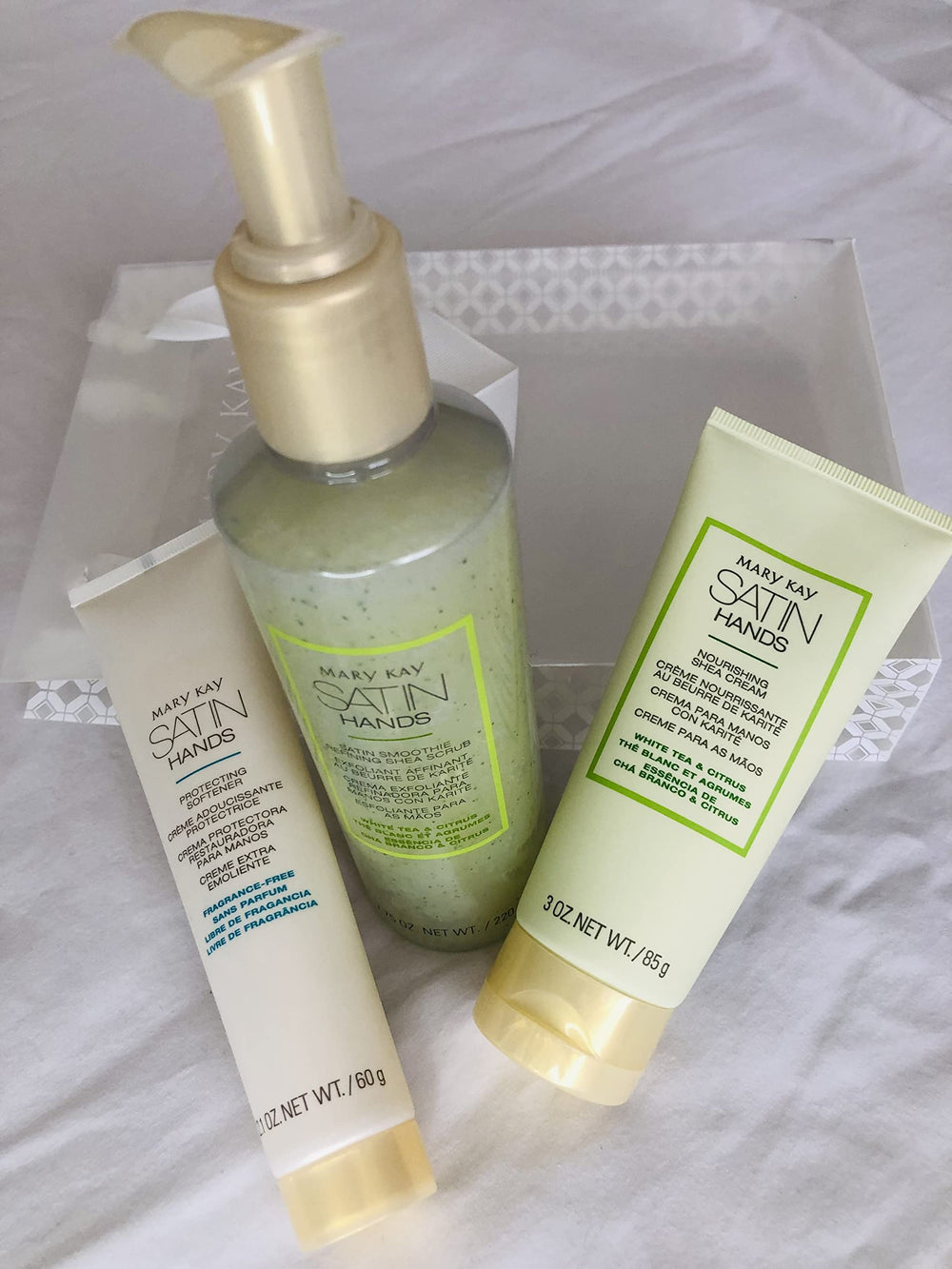 Mary Kay Satin Hands Pamering Set buffing cream close-up showcases smoothing exfoliation