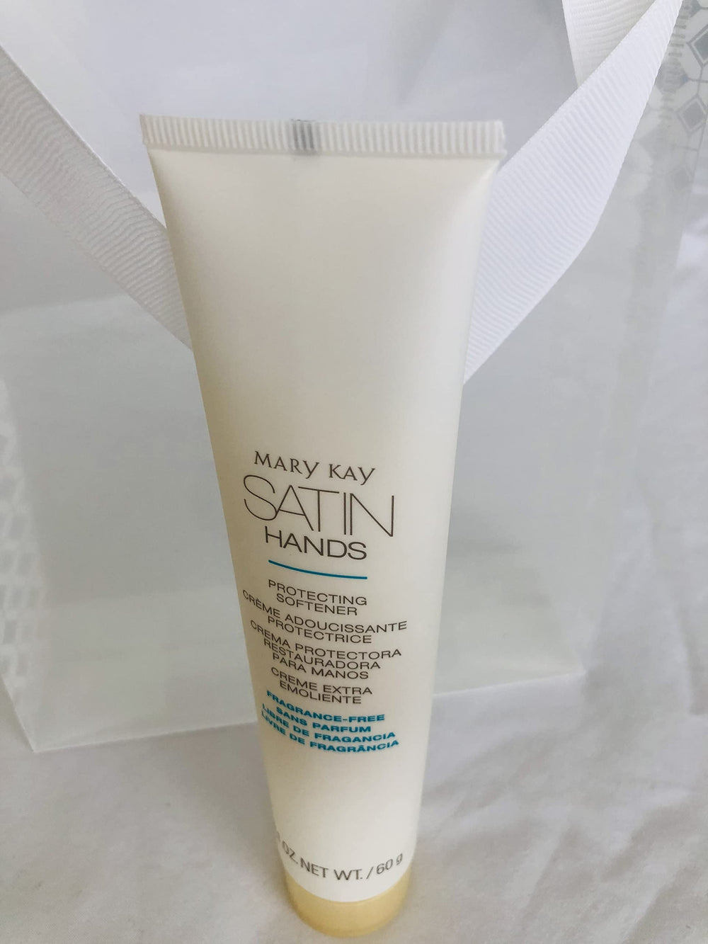 Mary Kay Satin Hands Pamering Set on bathroom counter invites daily pampering