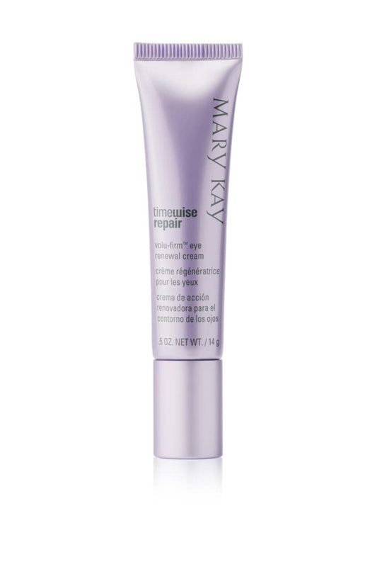 Mary Kay TimeWise Repair Volu-Firm Eye Renewal Cream tube close-up showing texture and hydration.