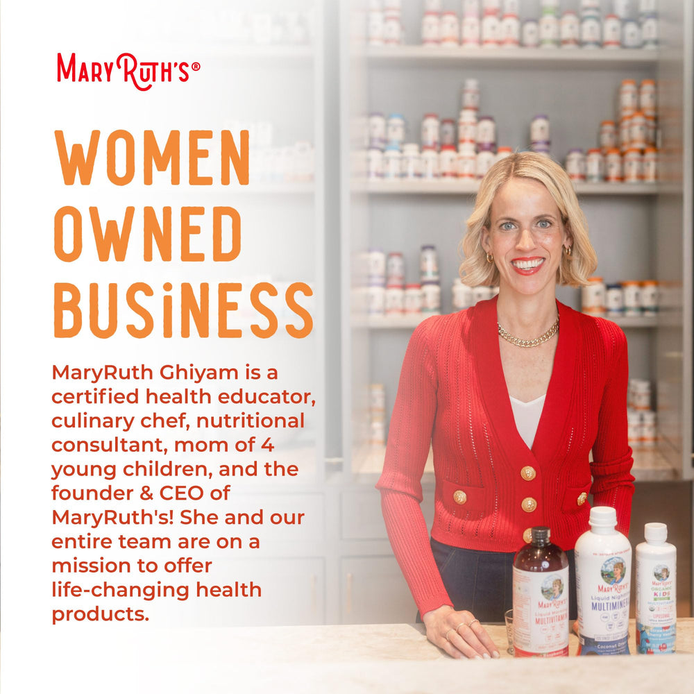 Liquid texture shot of MaryRuth multivitamin for convenient daily dose.