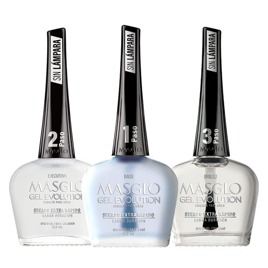 MASGLO Gel Evolution base coat for a smooth base and durable manicure.