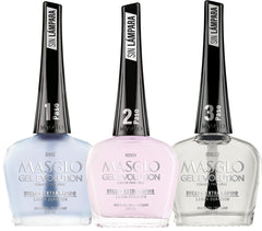 MASGLO Gel Evolution set of 3 nail polishes for at-home salon shine and versatile color options.