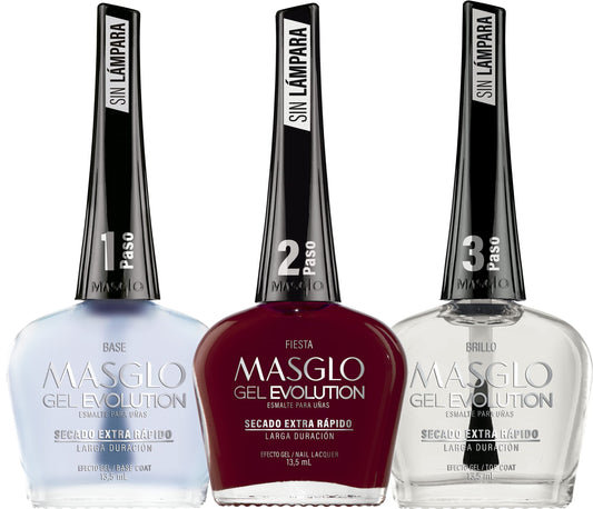 MASGLO Gel Evolution set packaging shown for at-home manicure.