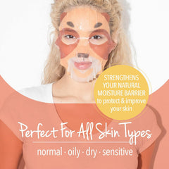 Masque BAR Pretty Animalz cat face mask leaves skin soft and glowing after use.
