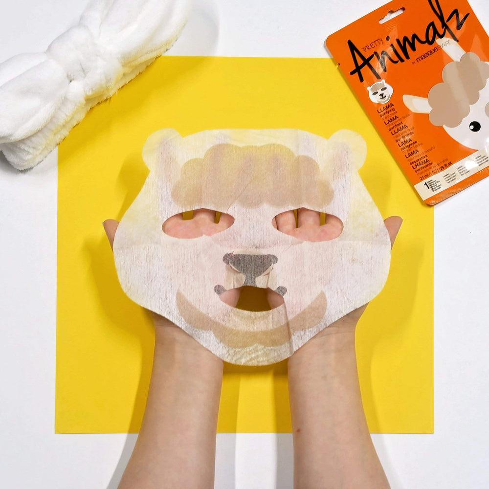 Illustrated llama mask packet design ideal for spa night.