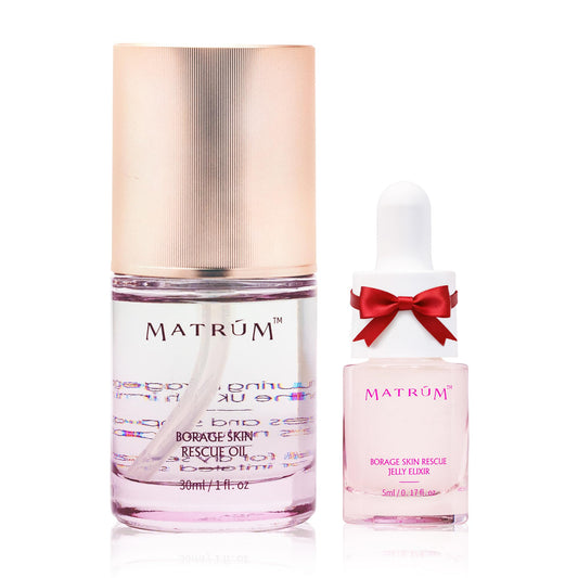 MATRÚM Organic Barrier Repair Face Oil bottle pours to show lightweight hydration.