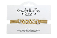 Maya J bracelet elastic hair tie featuring a beige-yellow heart crystal for everyday chic.