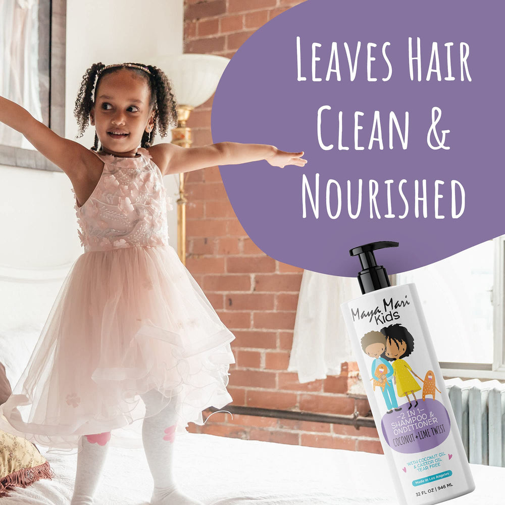 MAYA MARI Kids after-bath hair care shows soft, manageable curls
