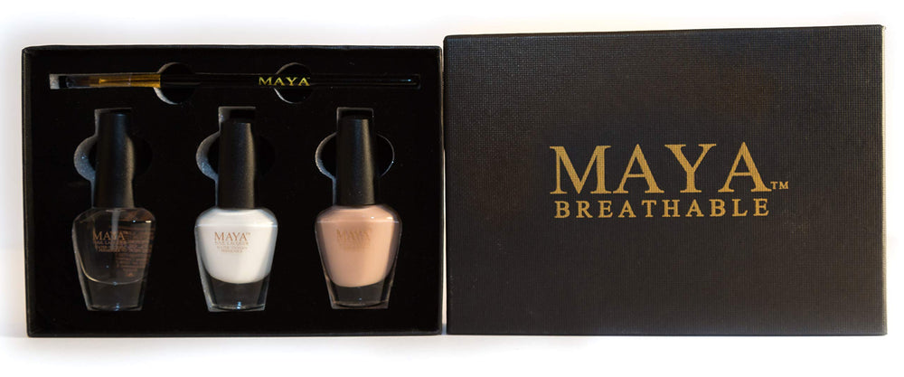MAYA precise brush application on nail enables clean French tips.